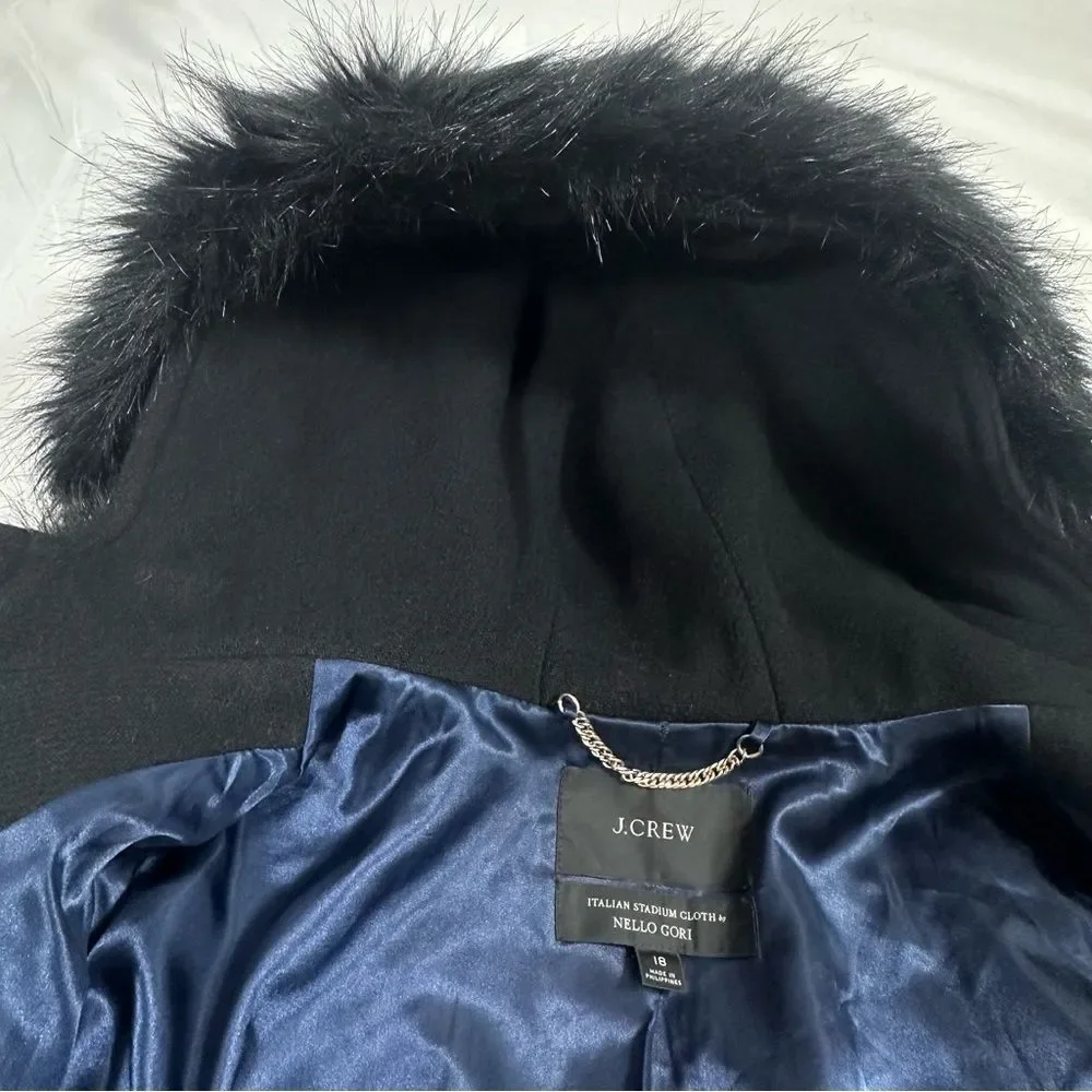 J Crew Chateau Parka In Italian Jacket Coat Womens 18 Black Hooded Stadium Cloth